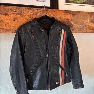 Harley-Davidson Black Leather Jacket with Red and White Accents